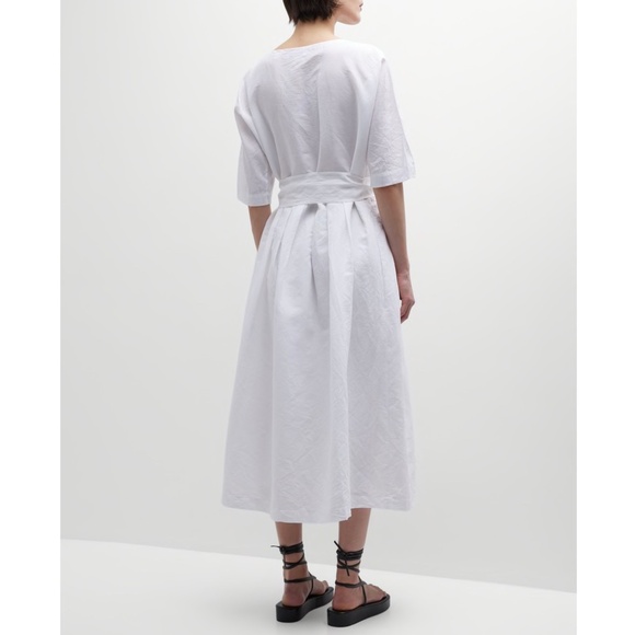VINCE Linen-Cotton Belted Boat Neck Dress in Optic White Size Medium M - Picture 3 of 7
